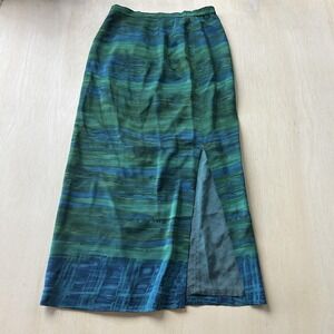 Maggy London Green and Blue Striped Midi Skirt